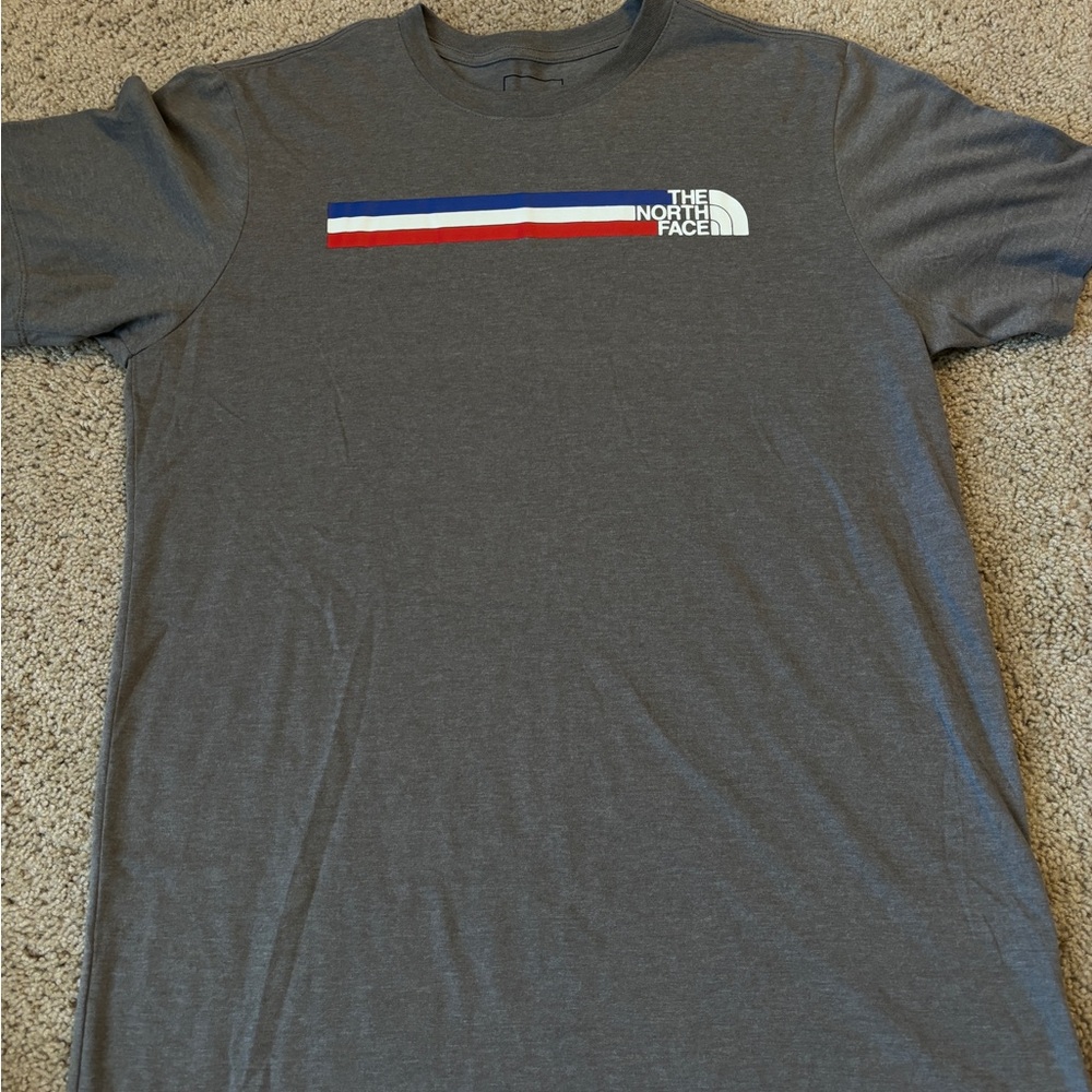 The North Face Charcoal Tee with Tricolor Stripe